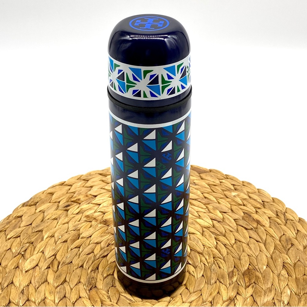 NWOT TORY BURCH BLUE LOGO VACUUM SEALED FLASK THERMOS INSULATED BOTTLE 17 fl oz.